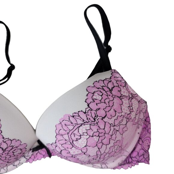 Victoria's Secret Push-Up Bra Pink Black 34C Lace Floral Underwire Dream Angels - Picture 2 of 12
